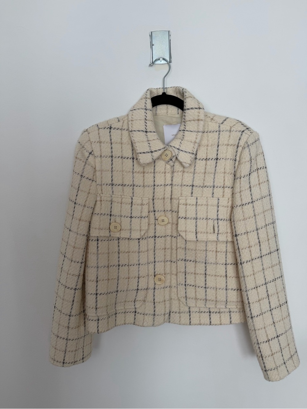 Mango Cream Checked Tweed Jacket